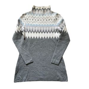 ICELANDIC Design Merino Wool Nordic Tunic Sweater Gray Blue White medium fit